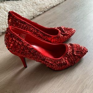 Red sequin heels